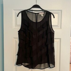 LOFT Sheer Black Ruffle Blouse